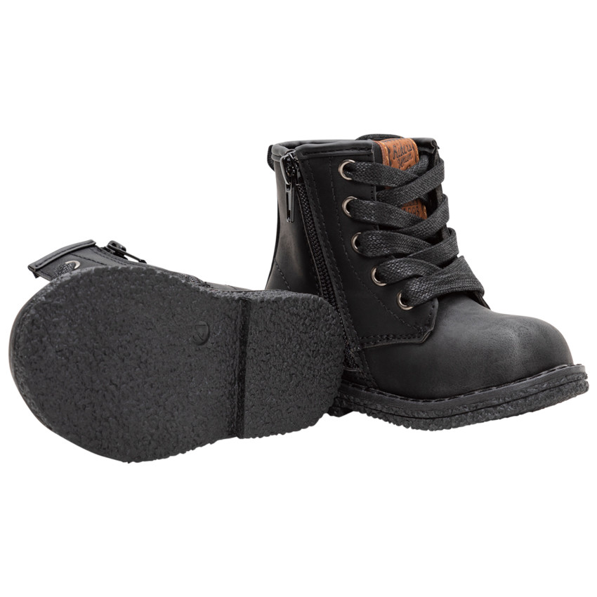 Laarsjes met ledereffect, veters en rits met camel badge 