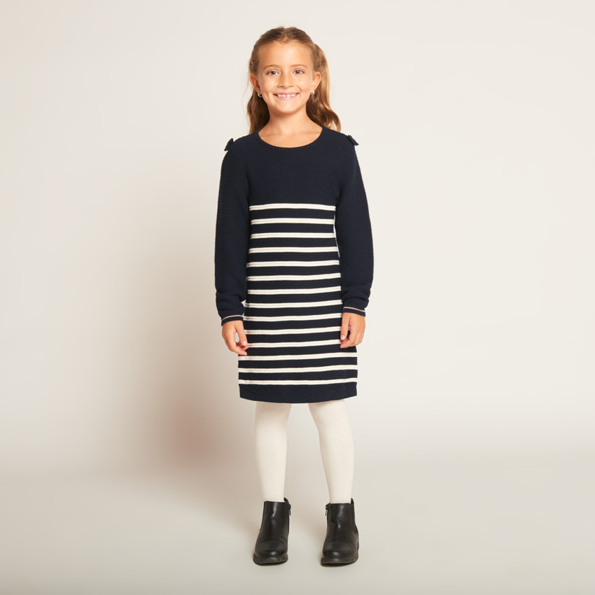 Robe en tricot effet marinière avec nœuds aux épaules pour fille 