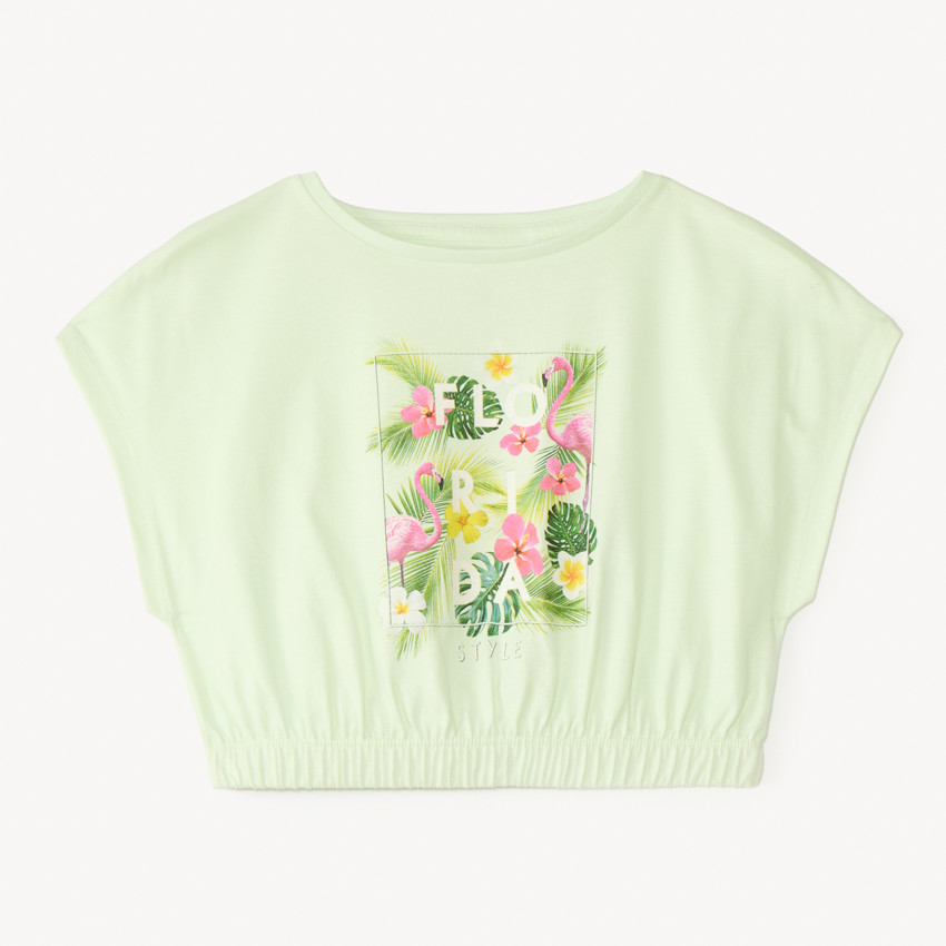 T-shirt met korte mouwen, boxy fit, korte lengte met fantasiedruk meisjes. 