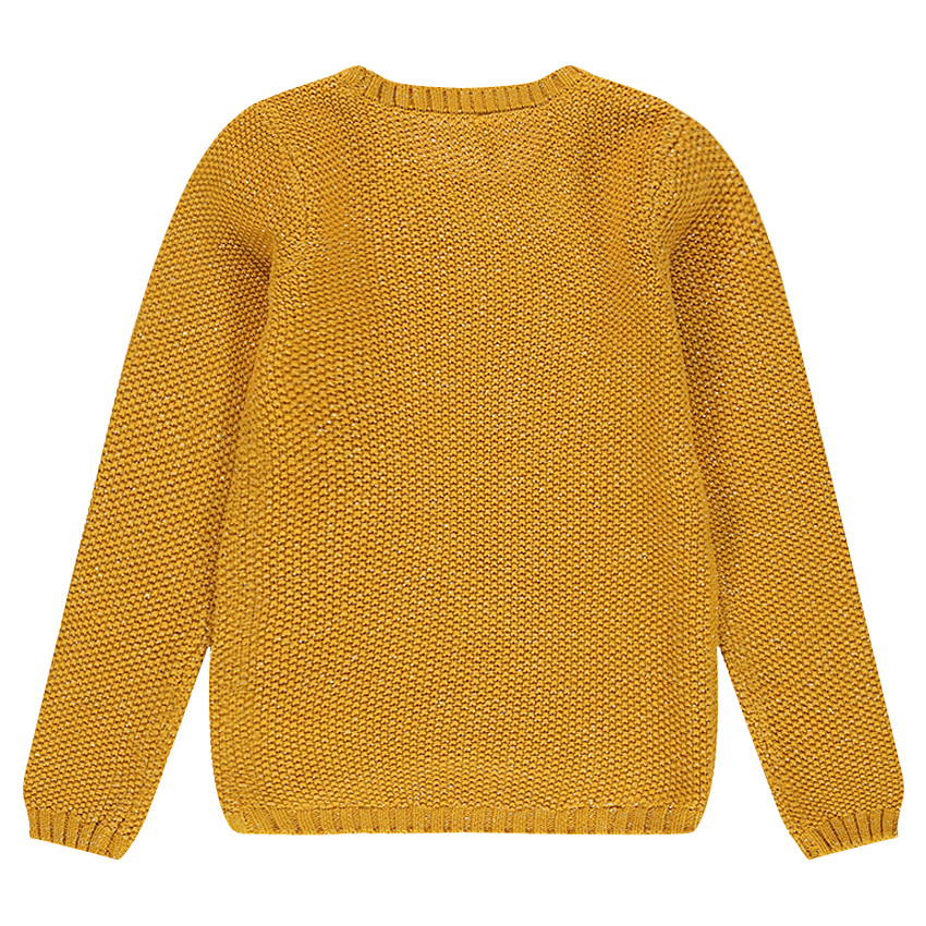 Junior - Pull en tricot moutarde avec jeux de mailles  
