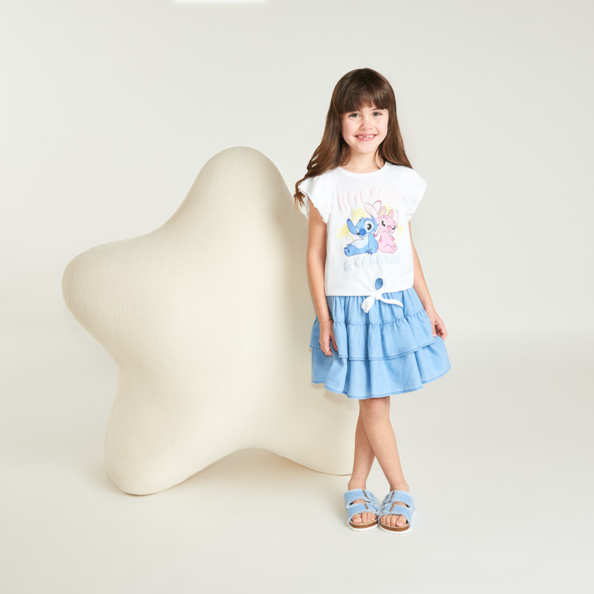 T-shirt manches courtes volantées Stitch et Angel Disney pour fille 