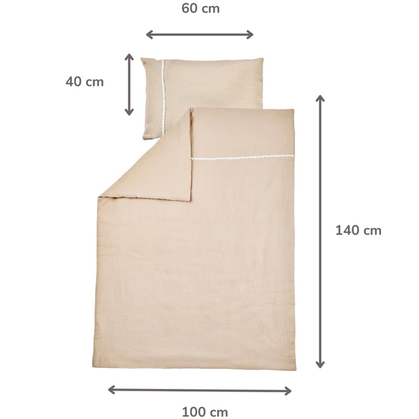 Housse de couette 100x140 cm + taie d'oreiller 40x60 cm - Gaze de coton - Fanfan - Sable  