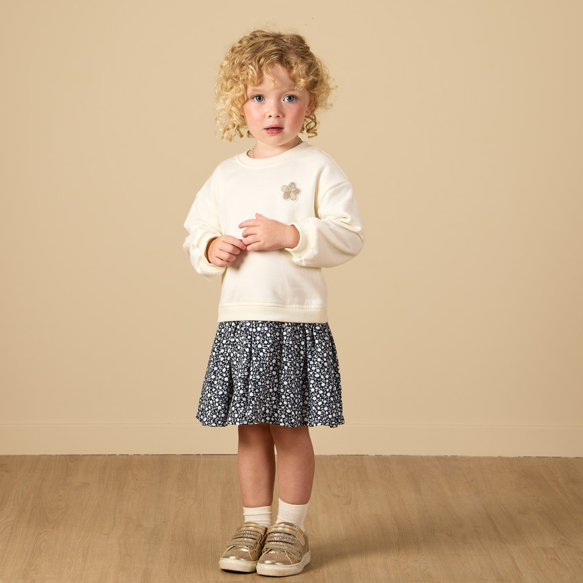 Robe manches longues en serge et molleton effet 2 en 1 pour bébé fille 