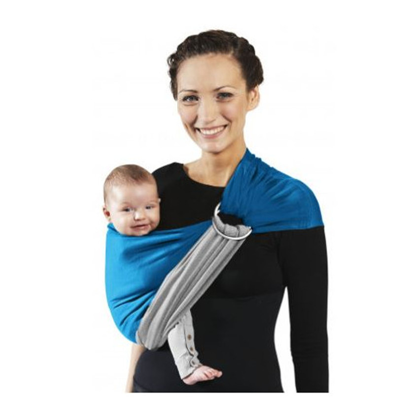 Sling – Draagdoek knooploos – Grijs/Eendblauw 