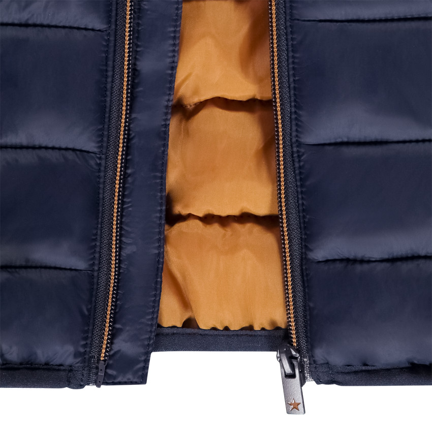 Lichte donsjas met kap tweekleurig voor jongen 