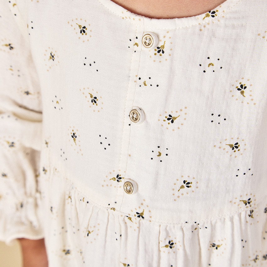 Lange mouwen jurk van gaas bedrukt voor baby meisje 