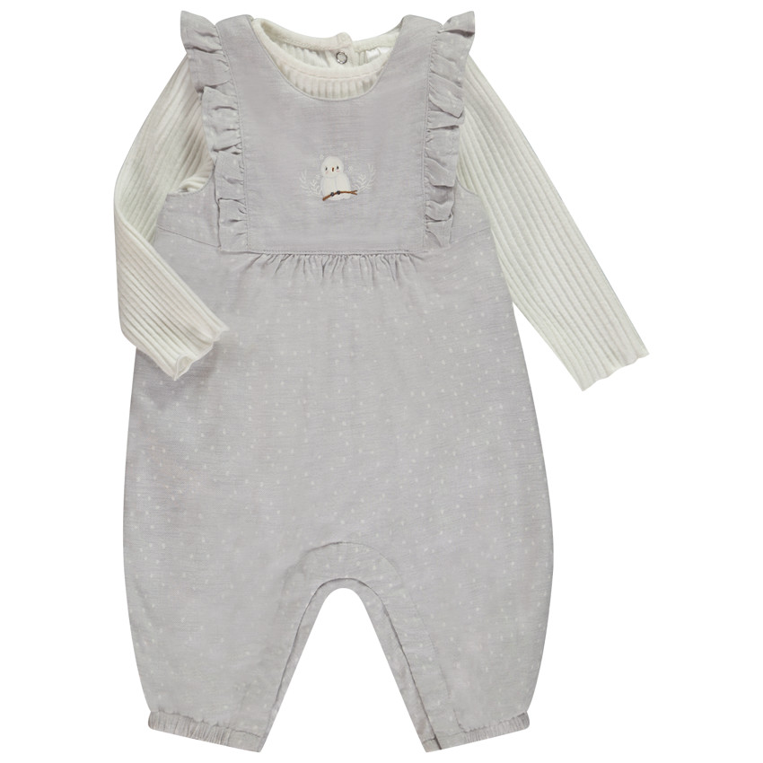Ensemble t-shirt manches longues + salopette pour bébé fille 