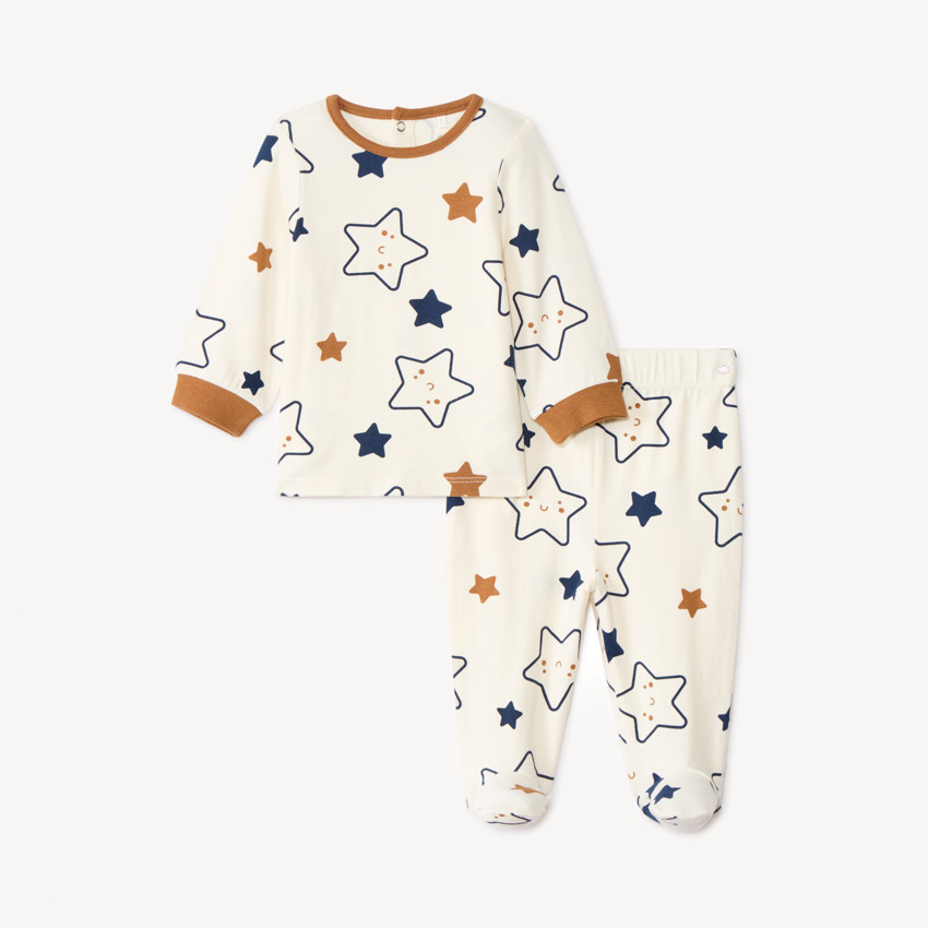 Set pyjama imprimé étoiles pour bébé garçon avec finitions différentes selon l'âge 