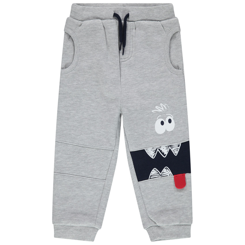 Pantalon de jogging gris chiné avec print monstre 