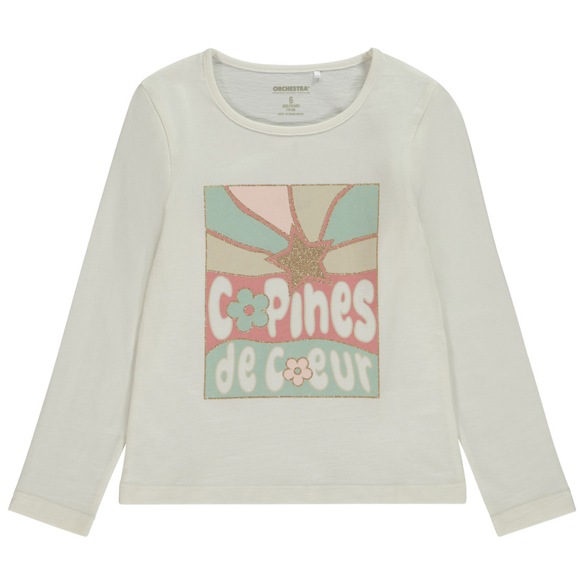 T-shirt manches longues print fantaisie pailleté pour fille 