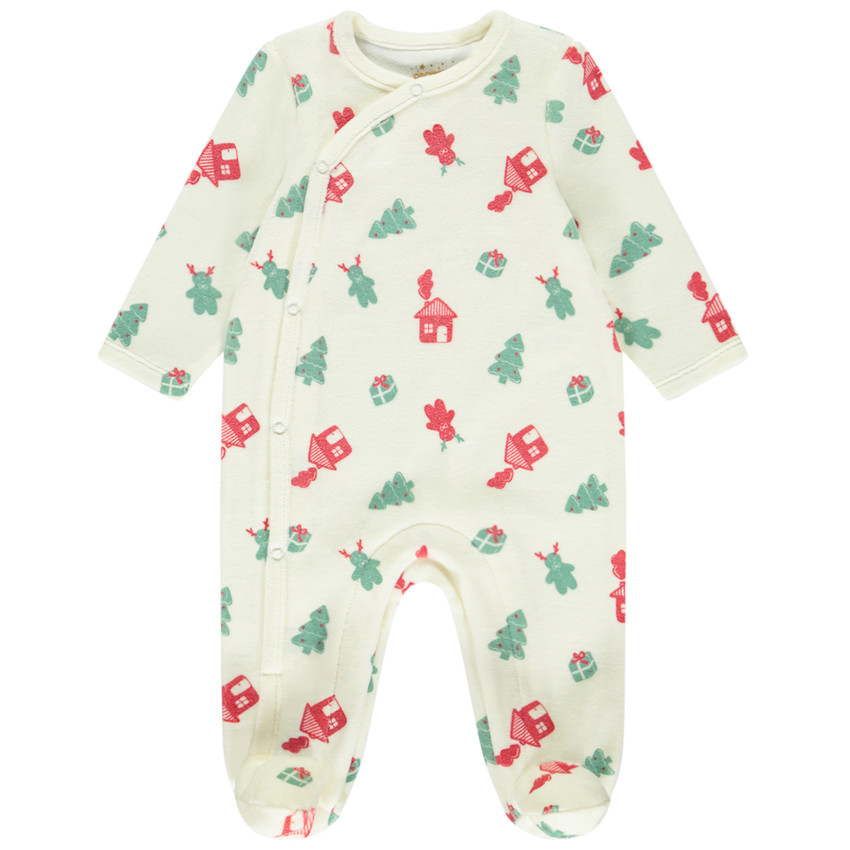 Pyjama in fluweel met kerstboomprint voor baby 