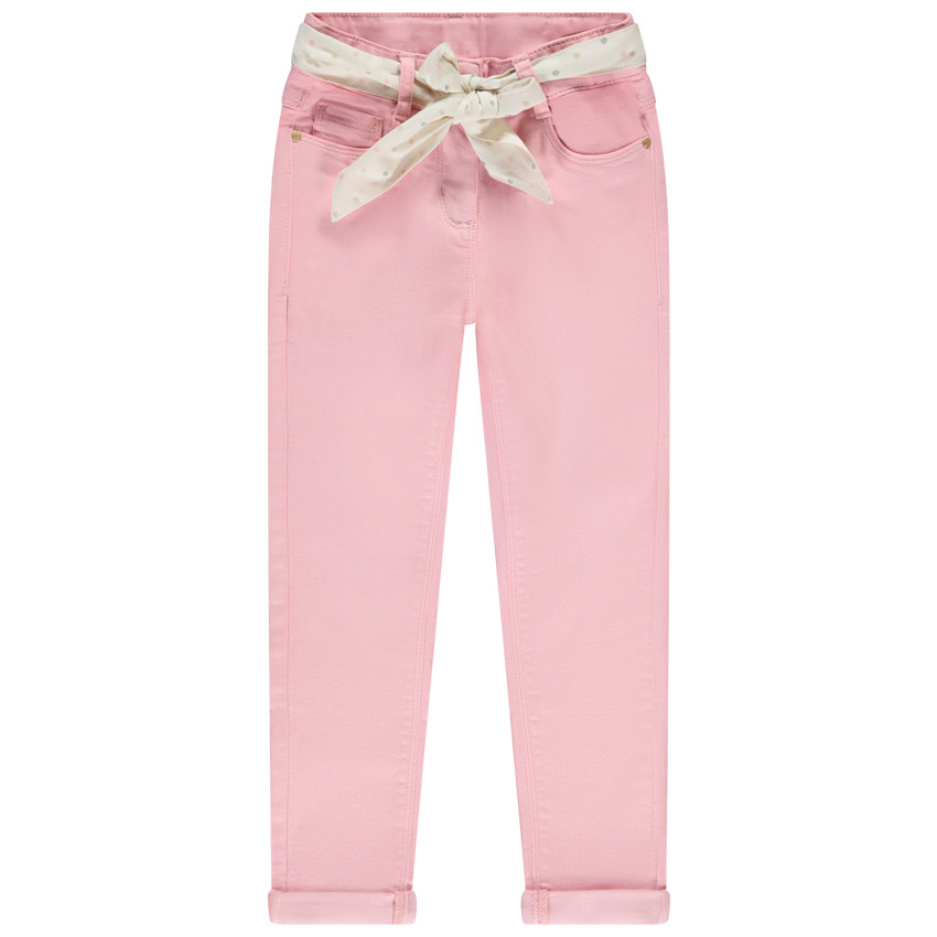 Jean slim uni avec ceinture foulard à nouer pour fille  