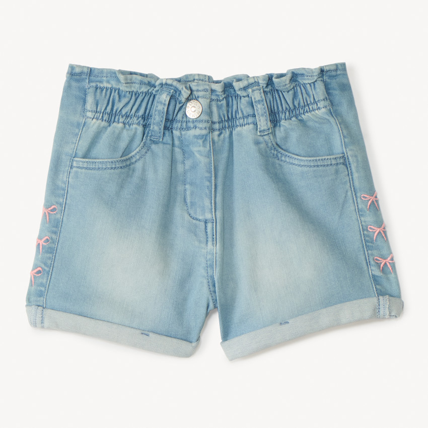 Short van denim met elastische taille en geborduurde strikjes voor meisjes 