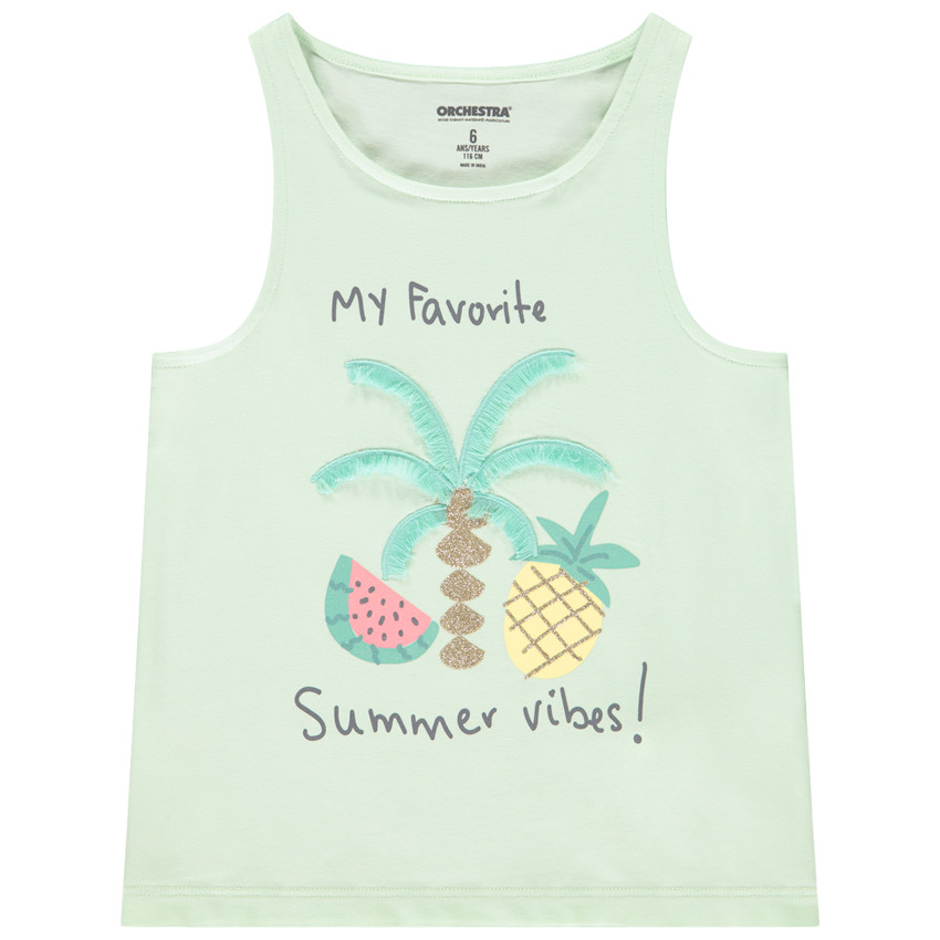 Débardeur uni avec palmier à broderie frange pour fille  