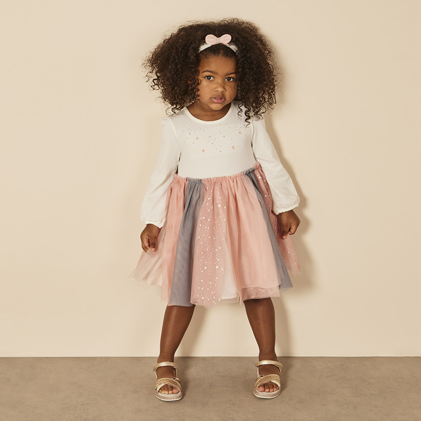 Ensemble 2 pièces robe avec tulle bicolore + bandeau pour bébé fille 