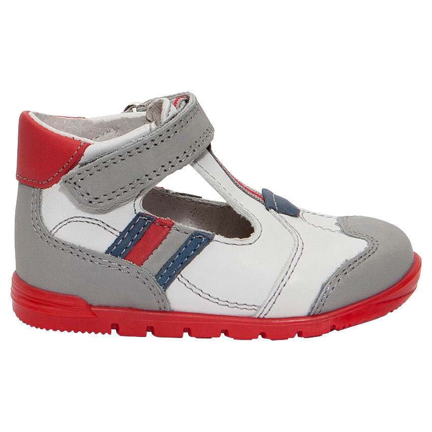 Lederen sandalen met t-strap met contrasterende inzetstukken 