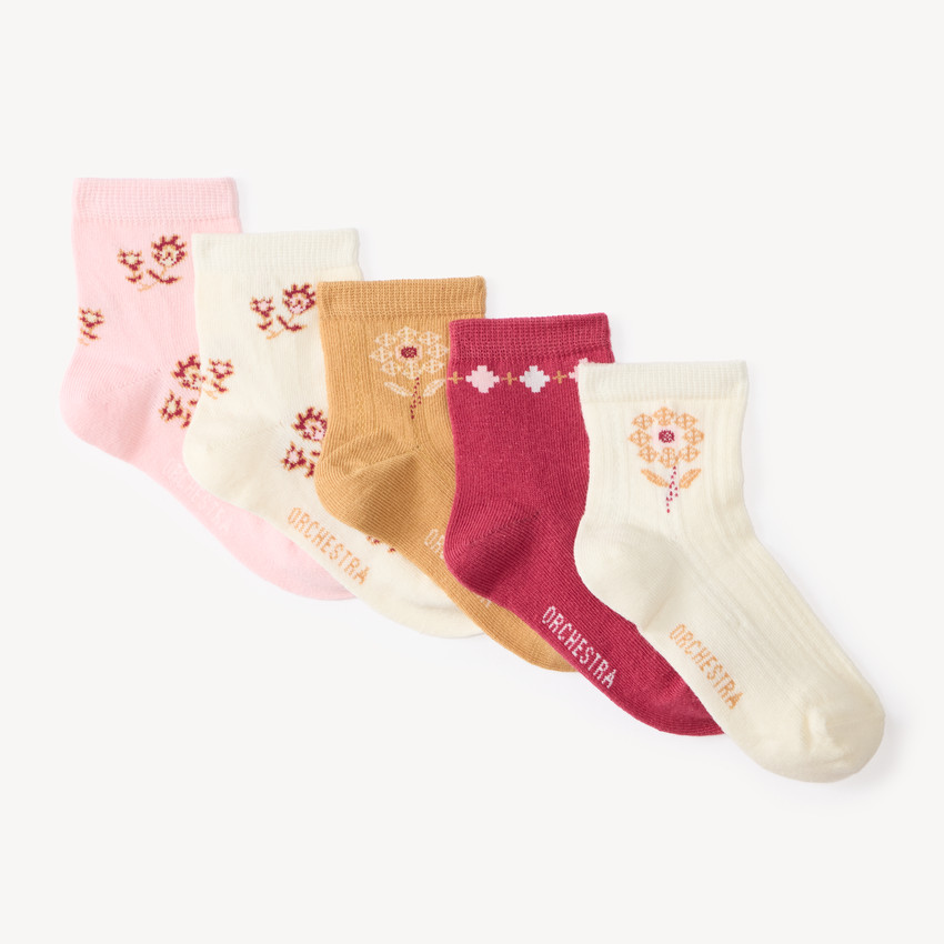 Lot de 5 chaussettes fille motifs fleuris 