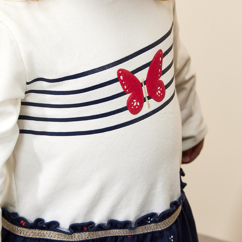 Robe manches longues effet 2 en 1 motifs papillons pour bébé fille 