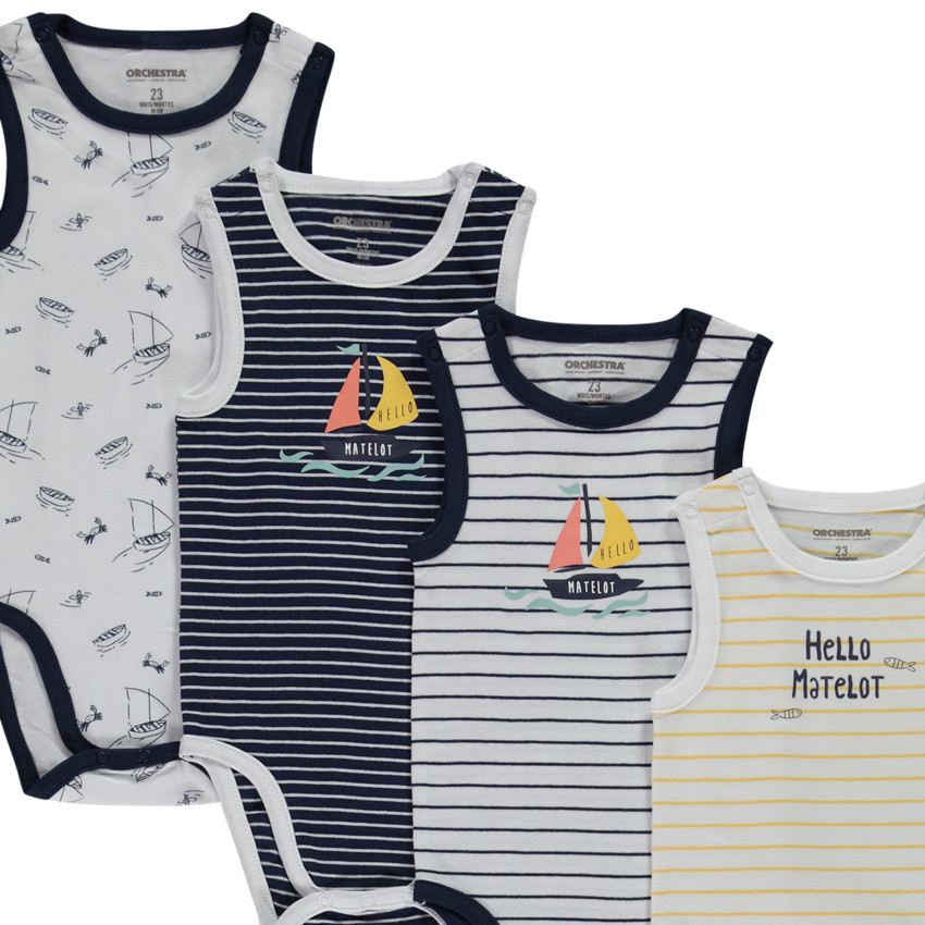 Lot de 7 bodies sans manches voiliers fantaisie pour bébé garçon 