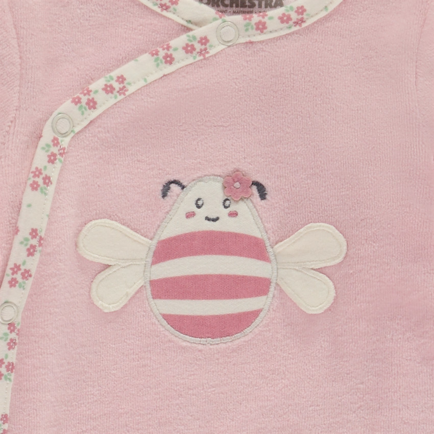 Dors bien uni en velours avec patch brodé abeille pour bébé fille 