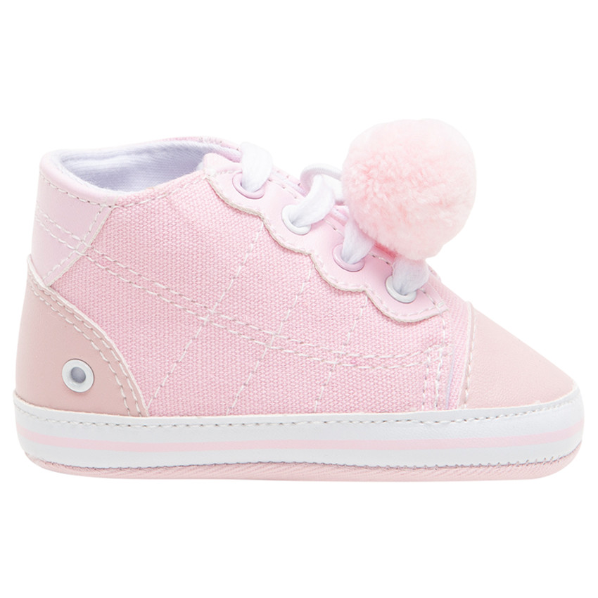 Baskets souples en toile à lacets et pompon pour bébé fille 