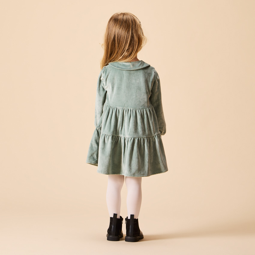 Lange mouwen jurk met volant in ribfluweel voor meisjes 