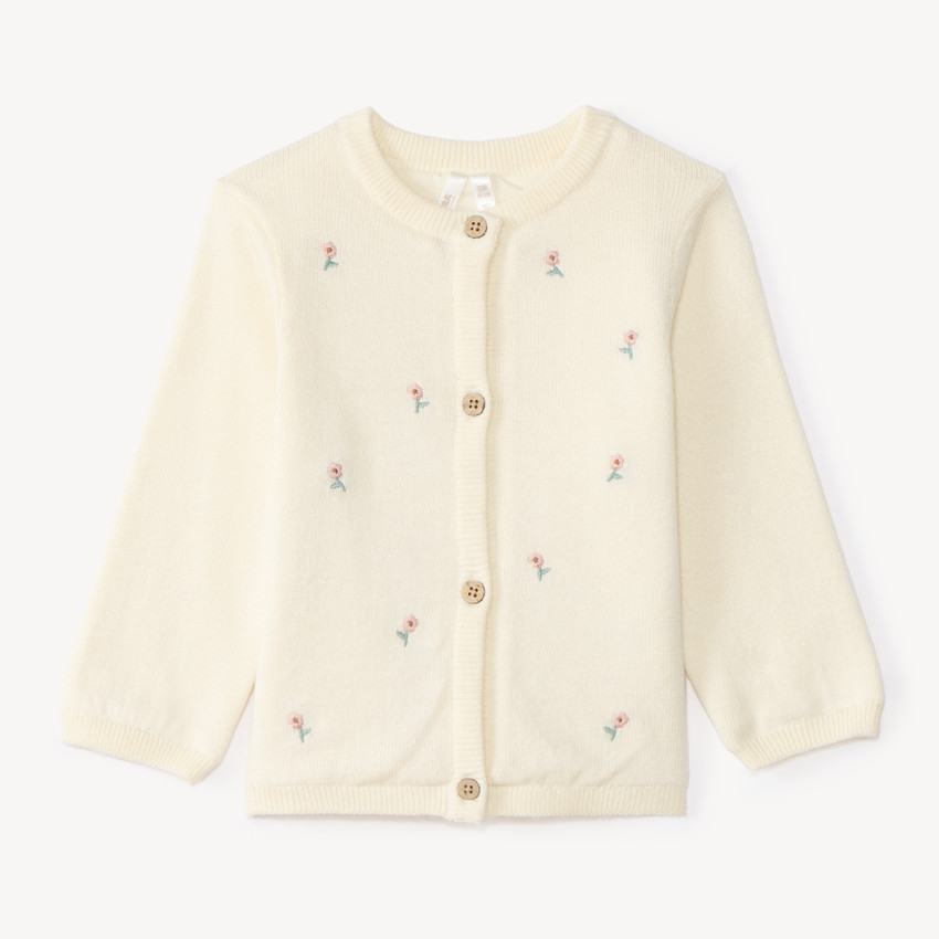 Gebreide meisjes baby gilet met geborduurde bloemen 