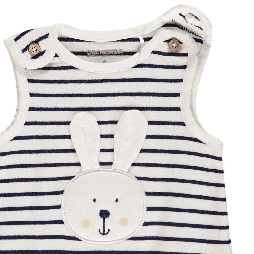 Combinaison courte rayée avec patch lapin pour bébé garçon 