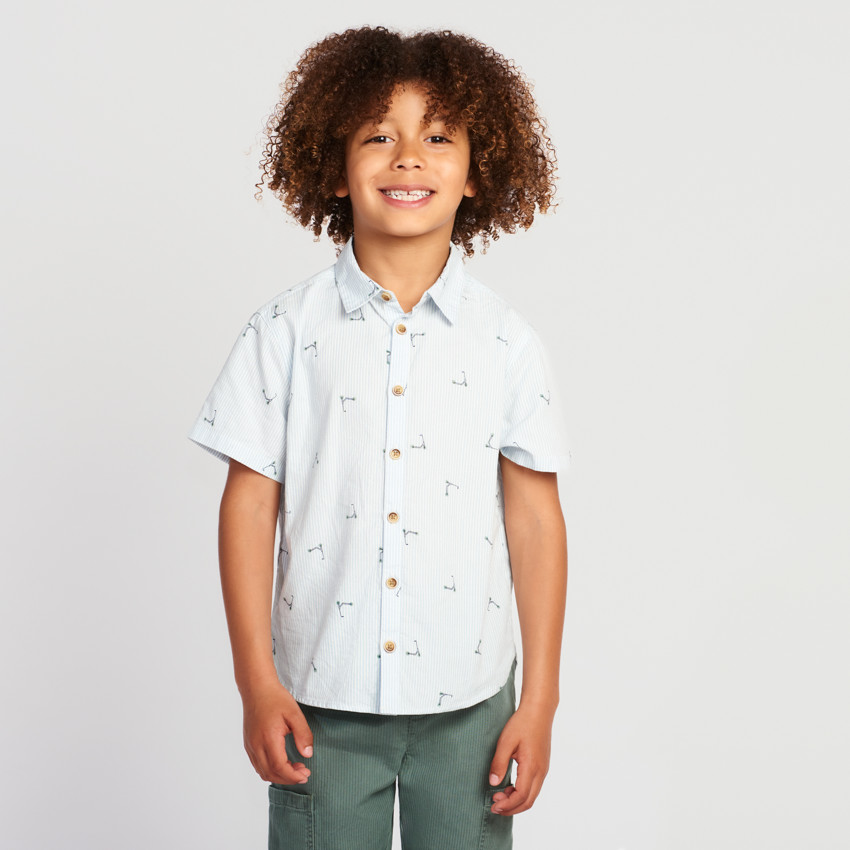 Chemise manches courtes rayée à imprimé trottinettes pour garçon 