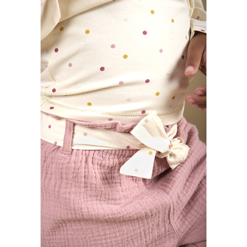 Pantalon en double gaze de coton avec ceinture à nouer pour bébé fille 