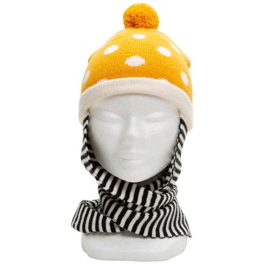 Muts met sjaal van tricot met stippen en strepen van jacquard 