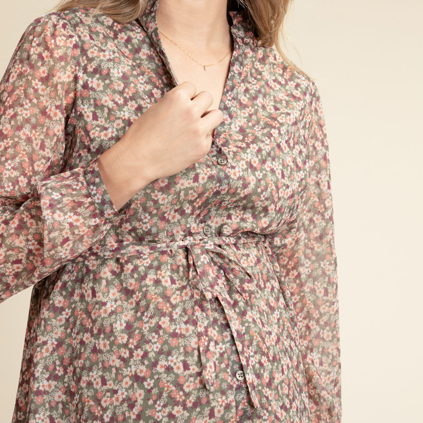 Borstvoedingshemd in katoenen voile met bloemenprint 