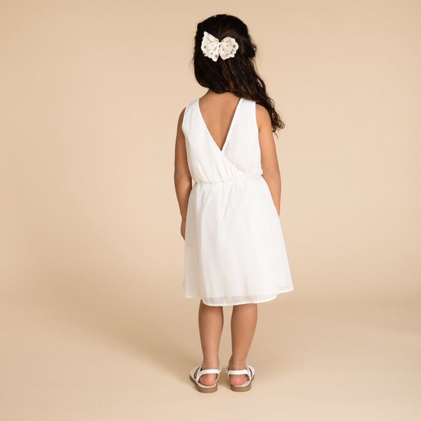 Robe uni en crêpe avec dos nageur et détails à fleurs pour fille  