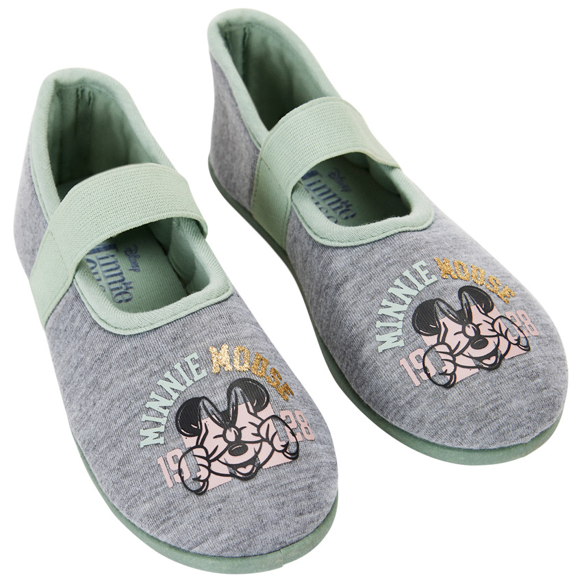 Chaussons babies gris chiné avec élastique et print Minnie Disney pour fille 