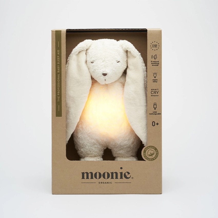 Veilleuse peluche Son & Lumière Lapin Polar Natur coton bio 