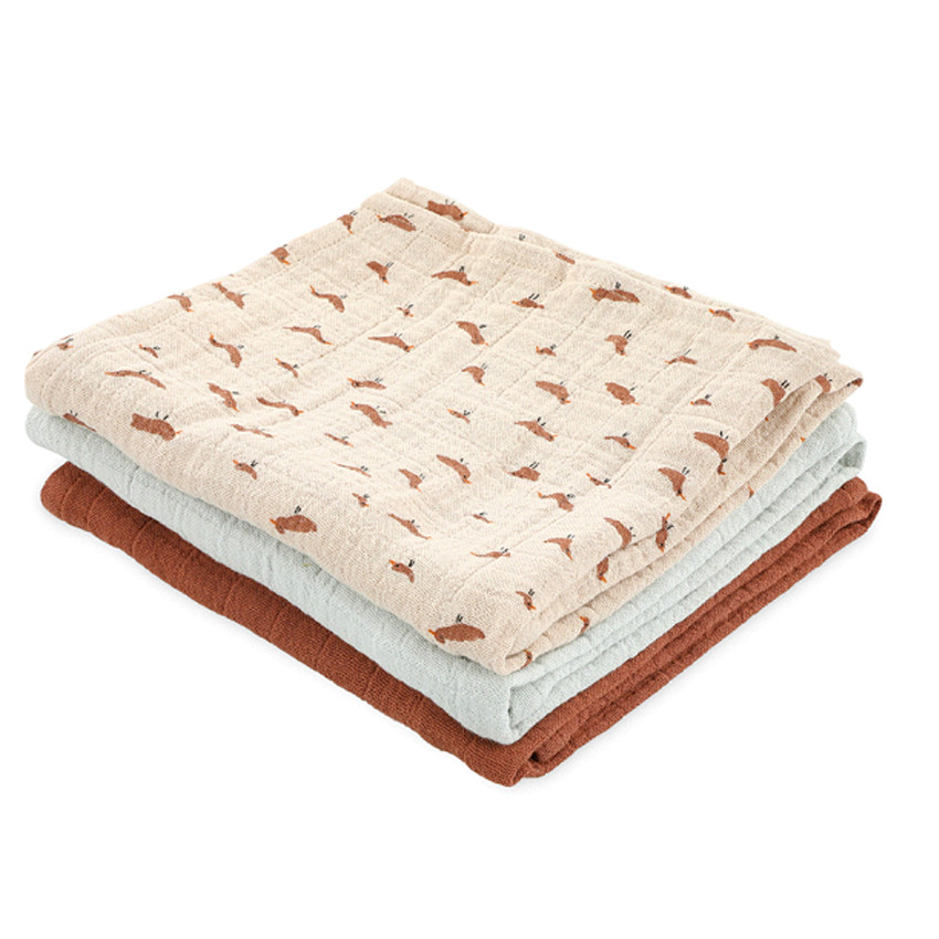 Set de 3 langes en gaze de coton biologique - Babbling Birds 