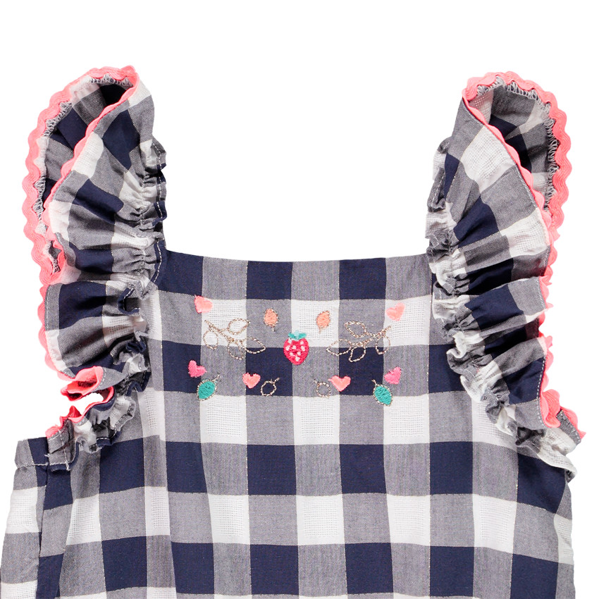 Korte jumpsuit met volantbretellen voor baby meisje 