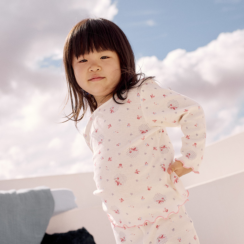 Pyjama 2 pièces effet côtelé et imprimé oiseaux pour bébé fille 