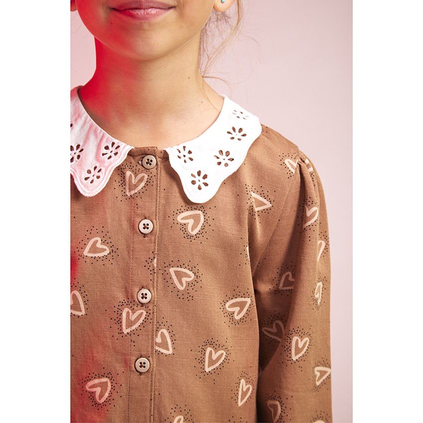 Robe manches longues en voile de viscose imprimé coeurs pour fille 