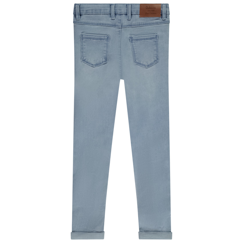 Jean skinny effet délavé avec jacron en simili cuir pour fille 