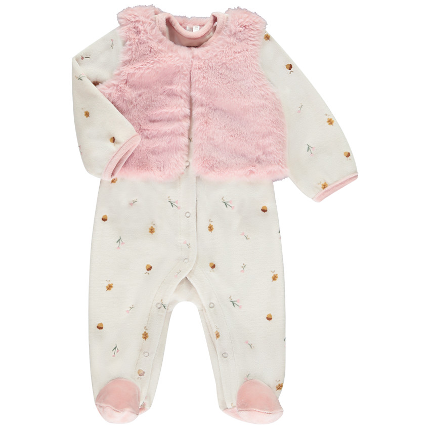 Pyjama in fantasie fluweel + vest roze voor meisjes (openingen verschillend volgens leeftijd) 