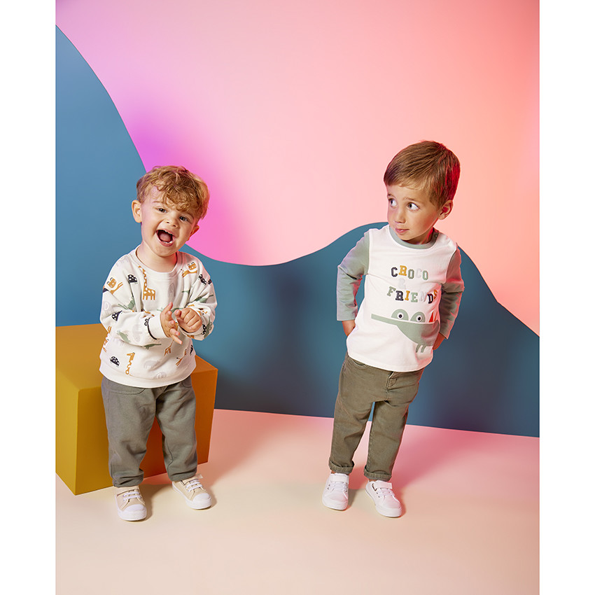T-shirt lange mouwen in jersey print fantasie voor baby jongen 