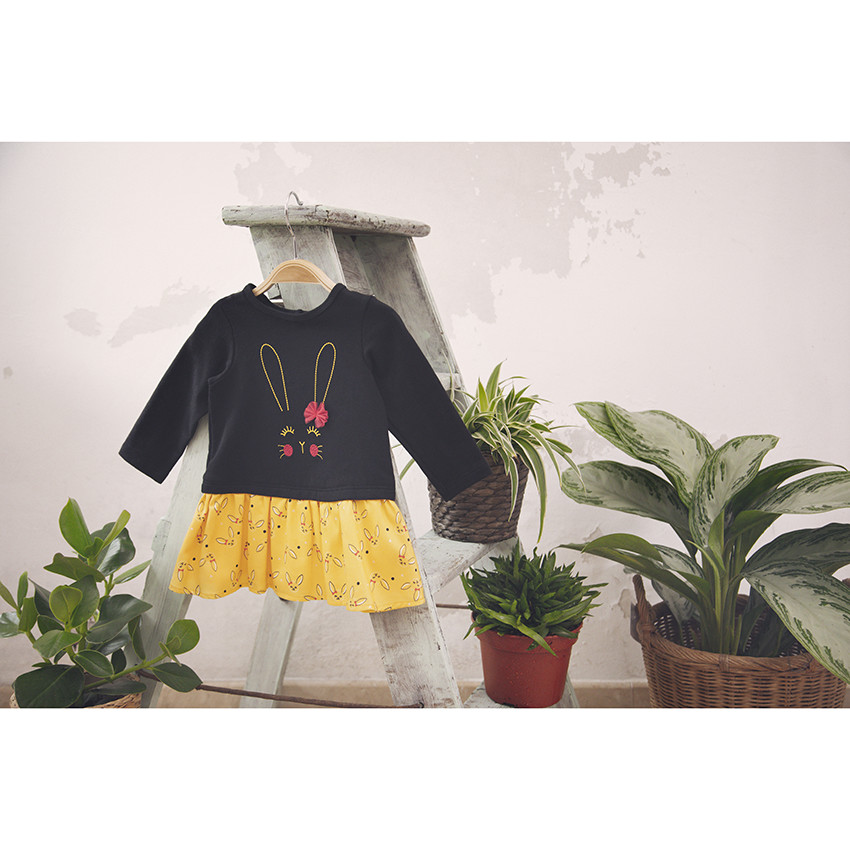 Robe manches longues effet 2 en 1 motif lapin pour bébé fille 