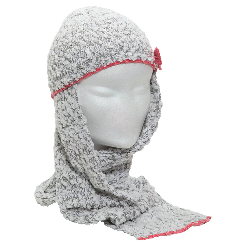 Bonnet écharpe en maille effet pop-corn avec noeud contrasté 