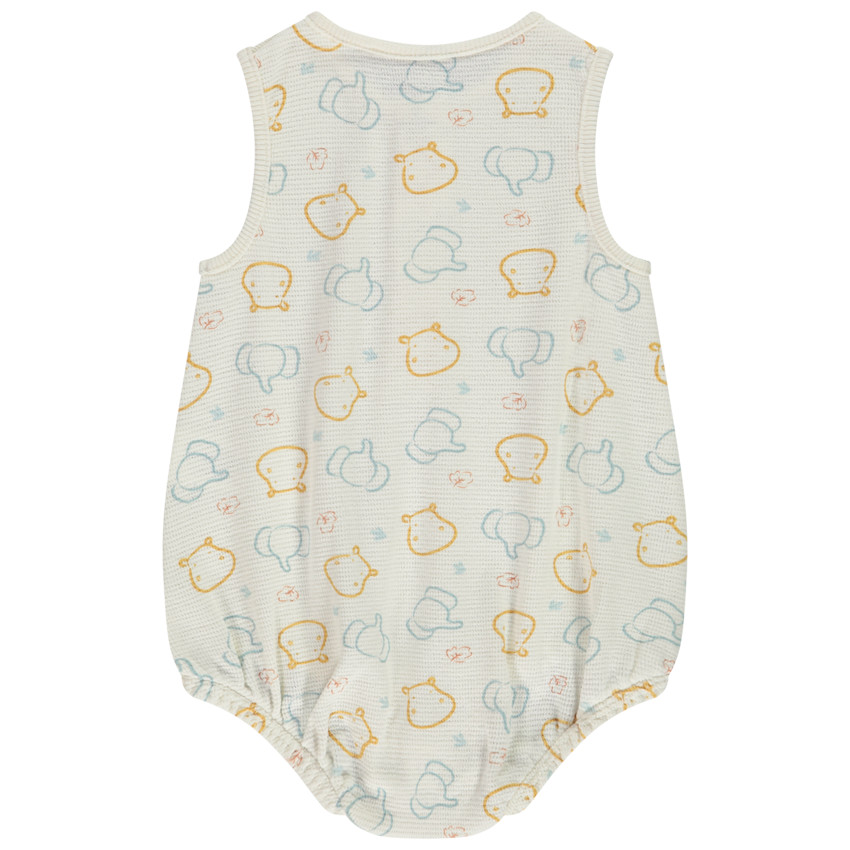 Barboteuse nid d'abeille sans manches imprimé animaux pour bébé garçon 