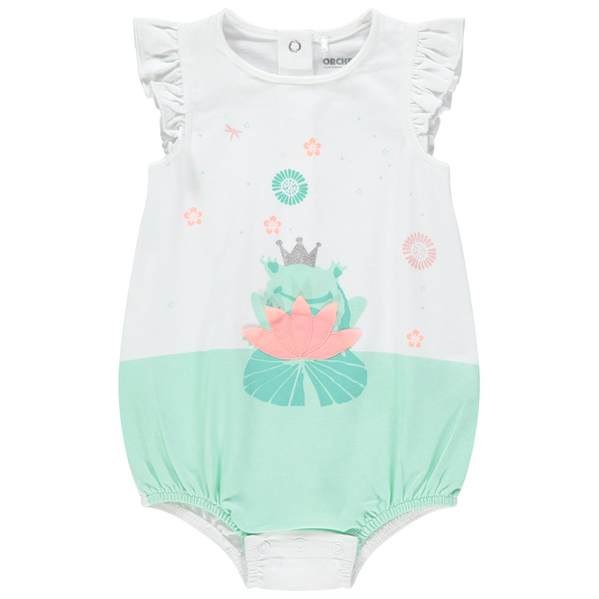 Romper met ruches aan de mouwen en kikkerprint 