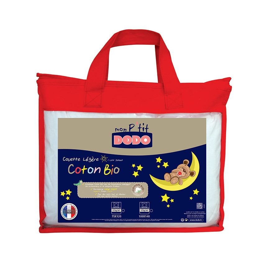 Pack couette 100x140cm + oreiller 40x60cm en coton bio 