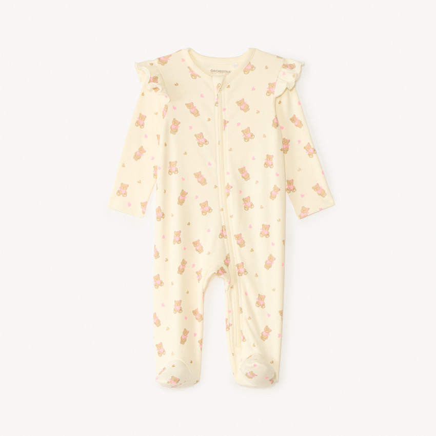 Donsbali in ribstof met rits en bedrukte teddybeer voor meisjes. 