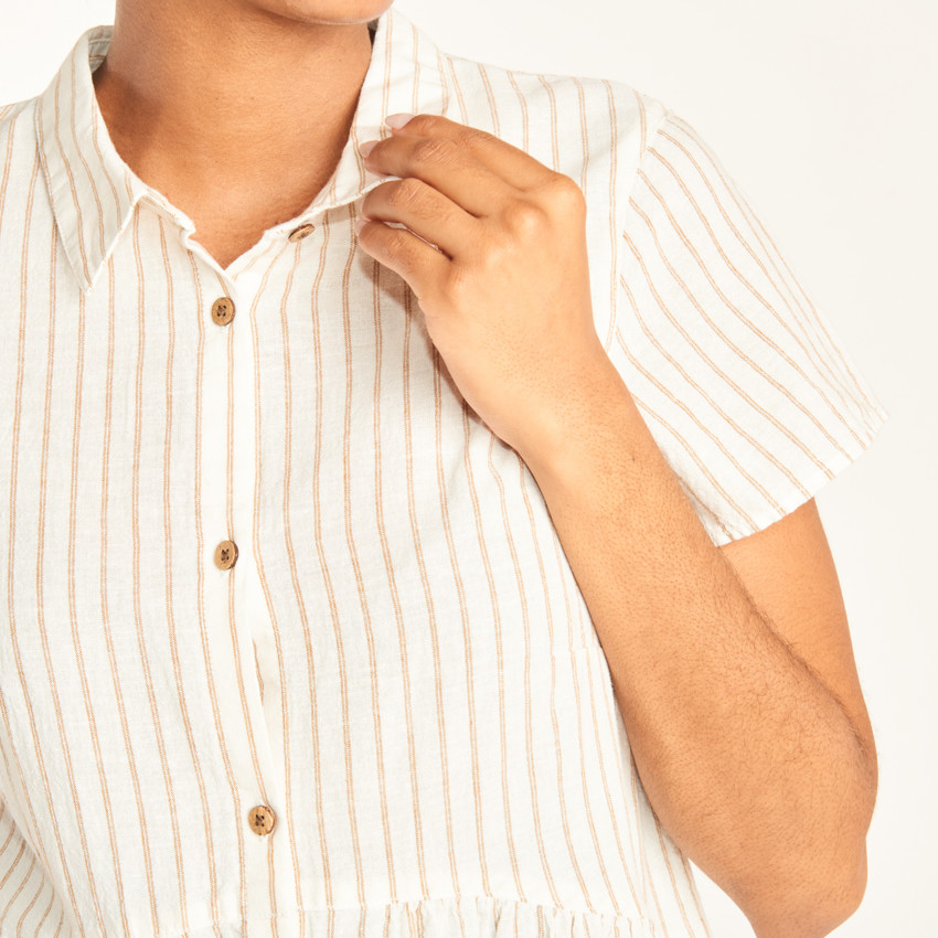 Robe chemise manches courtes en toile à rayures pour femme enceinte 