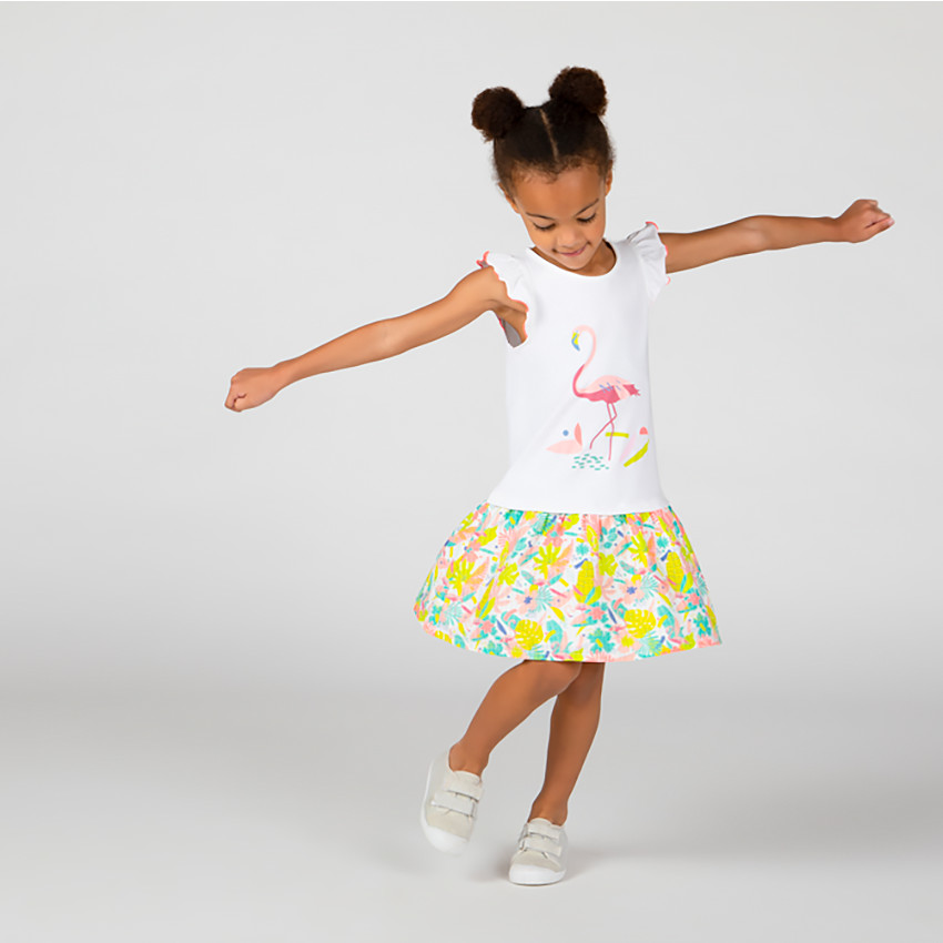 Robe bi-matière manches courtes en jersey pour fille 